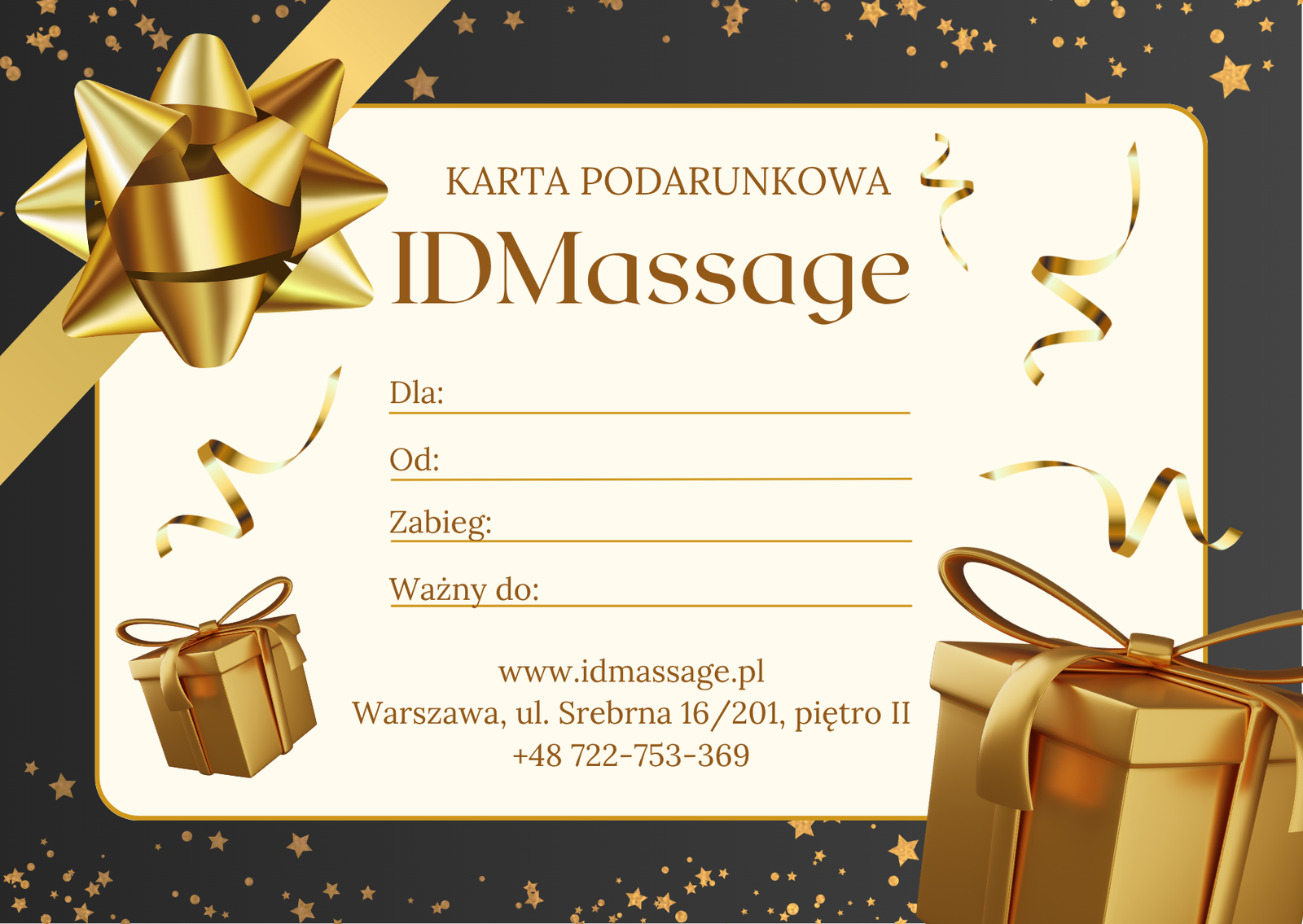 Karta podarunkowa 120 minut – masaż premium w IDMassage Warszawa